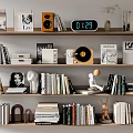 Stylish Decorative Ornament Set For Bookshelf With Books Vinyl Record Clock And Sculptures