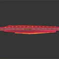 Red Square Clutch Bag With Orange Yellow Stripes And Gold Clasp On Black Surface
