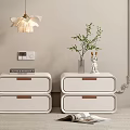 Elegant White Decorative Cabinets With Drawers Wooden Handles Green Plant Rabbit Ornament And Pendant Light