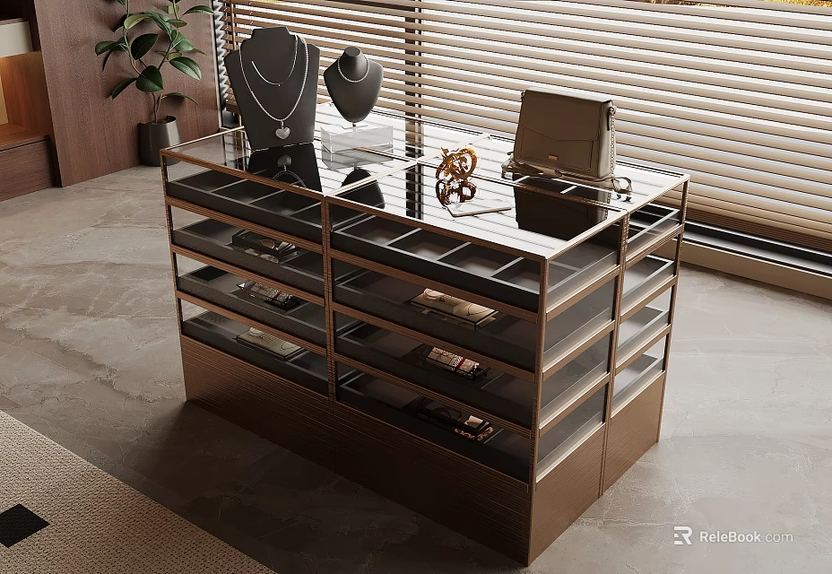 Elegant Glass Top Display Cabinet With Drawers Jewelry Handbag And Decorative Items 3d model 