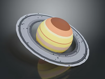 Colorful Planetary Landscape With Striped Planet Rings And Dark Background Reflection 3d model