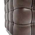 Modern Brown Leather Cube Ottoman With Quilted Stitching And Metal Base 3d model