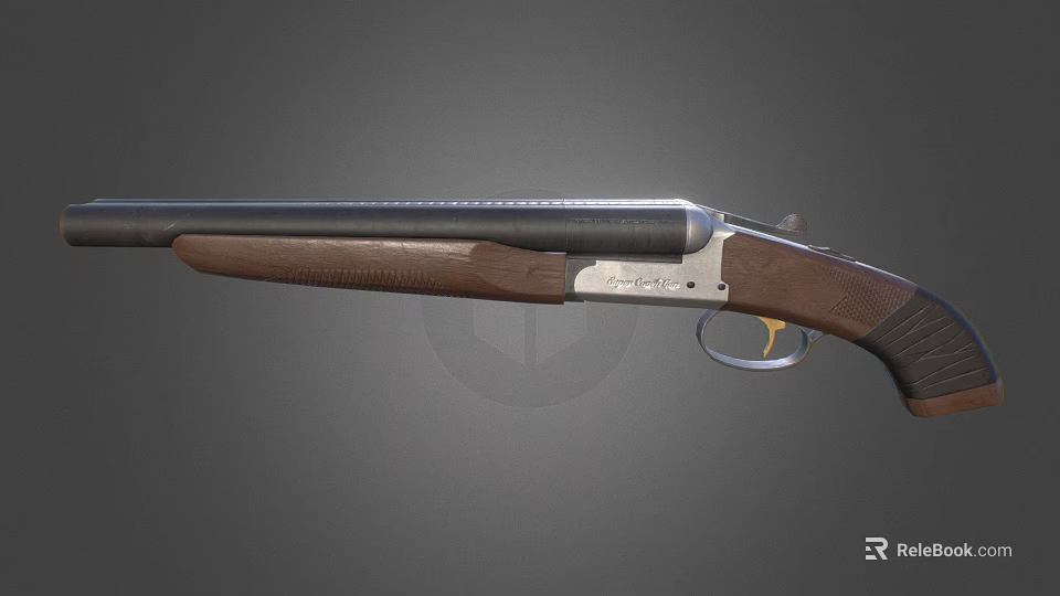 Classic Shotgun With Wooden Stock And Engraved Metal Barrel Design Details 3d model 