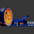 Delicious Butter Cookies In Round Blue Orange Tins With Girl Illustration
