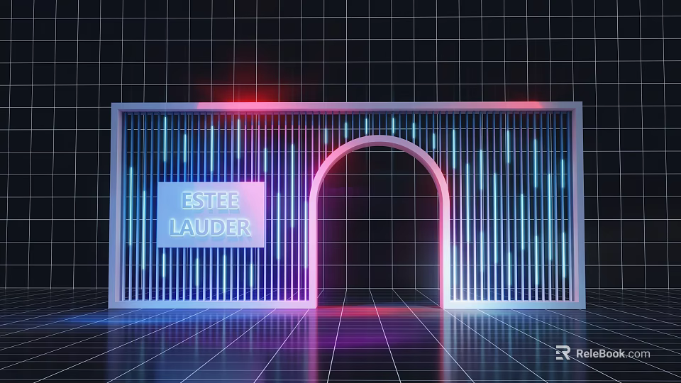BSTEE LAUDER Event Entrance With Arch Design Neon Lights And Grid Pattern Background 3d model 