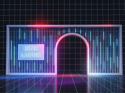 BSTEE LAUDER Event Entrance With Arch Design Neon Lights And Grid Pattern Background 3d model