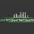 Exquisite Detailed Octagonal Green Chessboard Featuring White Floral Patterns And Colored Pieces