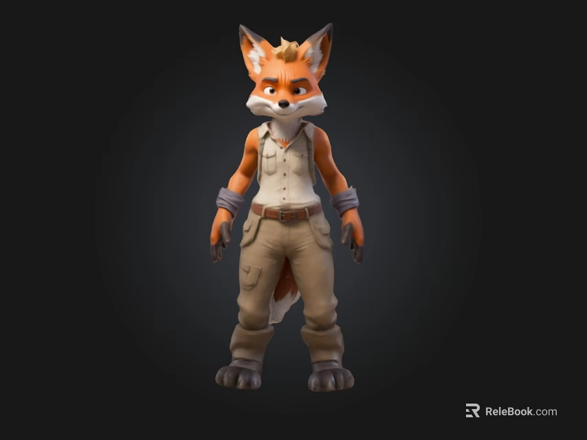 Anthropomorphic Fox 3D Character With Vest Pants And Belt Design 3d model 