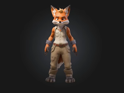 Anthropomorphic Fox 3D Character With Vest Pants And Belt Design 3d model