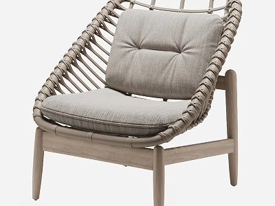 Modern Woven Accent Chair With Wooden Frame Rattan Backrest And Cushioned Seat 3d model