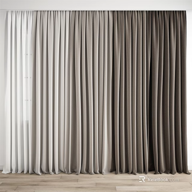 Light To Dark Gray Linen Like Curtains With Elegant Drapery For Modern Interior 3d model 