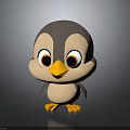 Cute Gray Beige Cartoon Penguin 3D Model With Big Eyes Yellow Beak And Shiny Surface