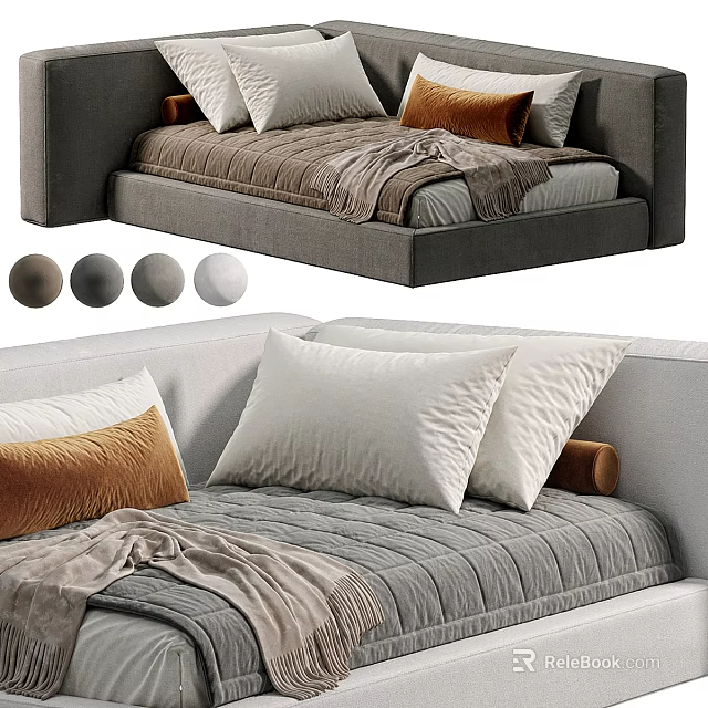 Modern Kids Bed Design With Upholstered Headboard Soft Pillows And Color Options 3d model 