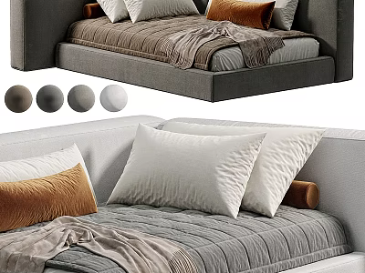 Modern Kids Bed Design With Upholstered Headboard Soft Pillows And Color Options 3d model