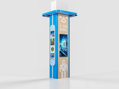 School Digital Information Kiosk With Blue White Column Design Interactive Display And Campus Info 3d model
