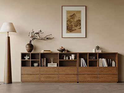 Elegant Interior With Wooden Storage Cabinet Books Traditional Painting And Decor Items 3d model