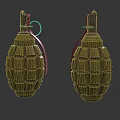 Two Yellow Cube Patterned Grenades With Metal Fuses And Pull Rings