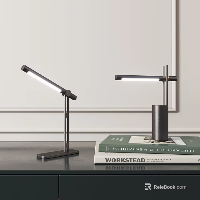 Modern Desk Lamps With Minimalist Metal Frame And LED Light On Table With Workstead Book 3d model 