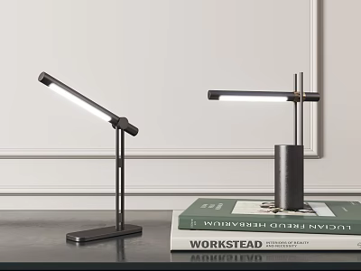 Modern Desk Lamps With Minimalist Metal Frame And LED Light On Table With Workstead Book 3d model