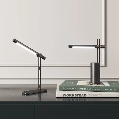 Modern Desk Lamps With Minimalist Metal Frame And LED Light On Table With Workstead Book 3d model