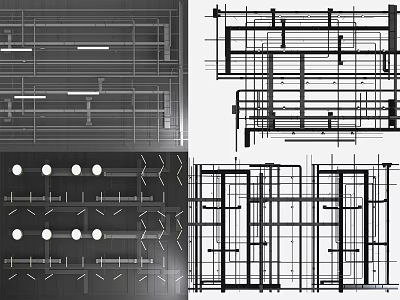 Pipes Technical Design Drawings With Structural Layout And Framework Blueprint Views 3d model