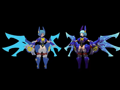 Two Fantasy Game Movie Characters With Blue Wings And Purple Armor 3d model