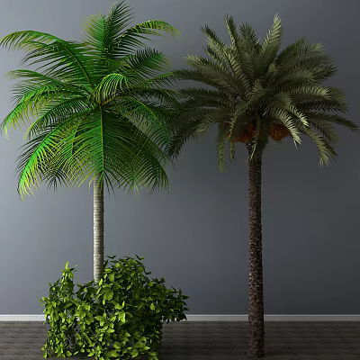 Two Arbor Trees With Green And Darker Leaves Different Trunks And Surrounding Green Shrubs 3d model