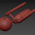 Detailed Explorer Spacecraft Model With Spherical Module Long Cylindrical Structures And Orange Thrusters
