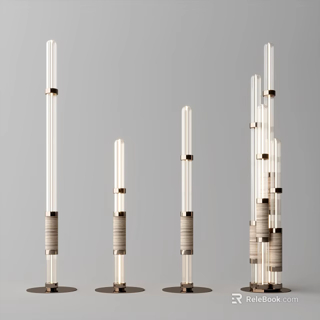 Assorted Modern Floor Lamps With Transparent Tubes And Textured Details 3d model 