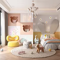Kids Bedroom With Bear Head Decals Star Stickers Cloud Shaped Bed Yellow Chair And Toys