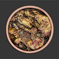 Crispy Spiced Fried Chicken In Clay Bowl With Red Chili Flakes And Fresh Herbs
