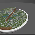 Aerial Planning Urban City Model with Road Network Green Spaces and Water Bodies