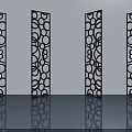 Modern Black Swing Doors With Hollowed Circular Geometric Patterns And Reflective Floor