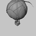 Colorful Red And Yellow Striped Hot Air Balloon With Wicker Basket