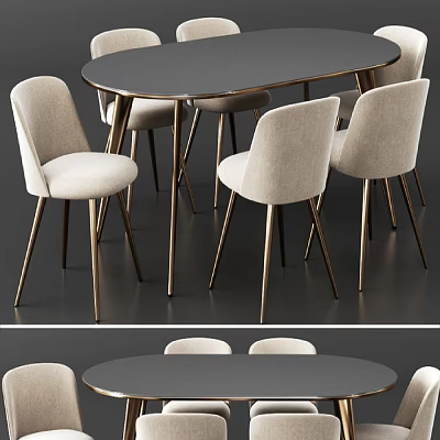 Modern Round Table and Chair Set with Metal Legs and Light Gray Fabric Seats 3d model