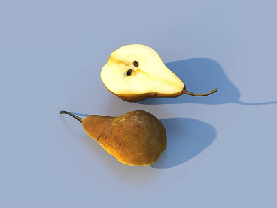 Whole And Halved Fresh Pears With Visible Seeds On Light Blue Background 3d model