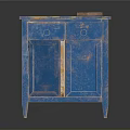 Vintage Blue Distressed Wood Cabinet With Open Doors And Drawers Detail