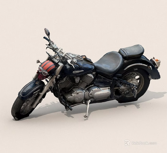 Vintage Blue Red Stripe Motorcycle With Black Seat And Chrome Parts 3d model 