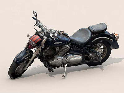 Vintage Blue Red Stripe Motorcycle With Black Seat And Chrome Parts 3d model