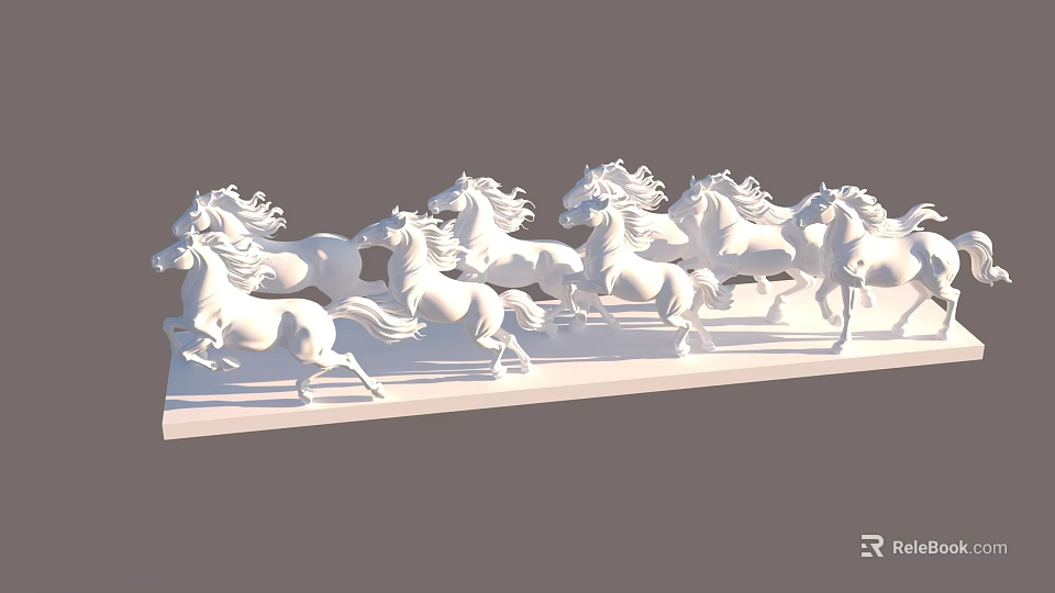 Decorative Ornament Set With White Horse Figurines Arranged In A Row 3d model 