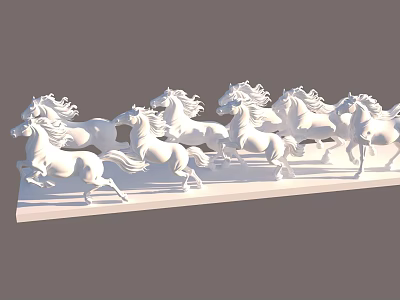 Decorative Ornament Set With White Horse Figurines Arranged In A Row 3d model