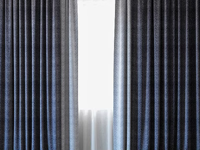 Dark Blue Velvet Curtains Partially Open Revealing Bright Window With Soft Drapery 3d model