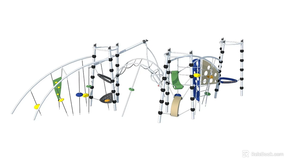Playground Climbing Equipment Featuring Metal Frames Ropes Platforms Handles and Nets 3d model