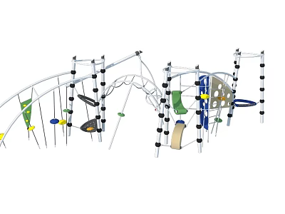 Playground Climbing Equipment Featuring Metal Frames Ropes Platforms Handles and Nets 3d model