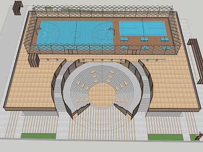 Modern Sports Facility Design With Basketball Court Circular Bleachers And Wooden Flooring 3d model