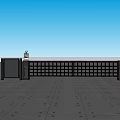 Public Facility Entrance With Metal Railings Control Device And Paved Ground Under Blue Sky