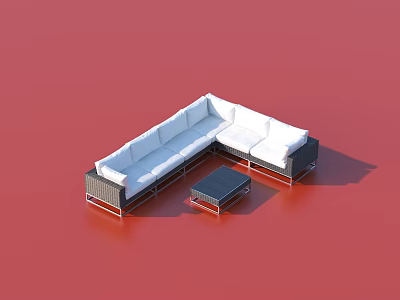 Modern L Shaped White Sofa And Black Coffee Table Set For Living Room Furniture Design 3d model