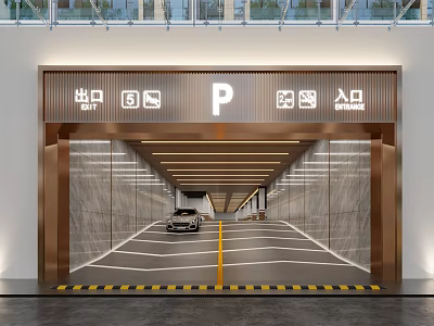 Modern Parking Garage With Entrance Signs Car Marble Walls And Overhead Lighting 3d model