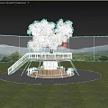 Stylish Wooden Outdoor Bar Under Lantern Decorated Tree With Attached Curved Staircase At Charming Night