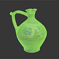 Traditional Ceramic Jug With Green And Blue Floral Patterns And Curved Handle